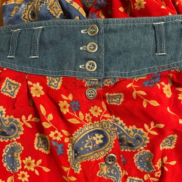 Vtg 90s Maxi Western Skirt Womens Large Red Paisley Floral Rodeo Prairie Cottage - Picture 2 of 5